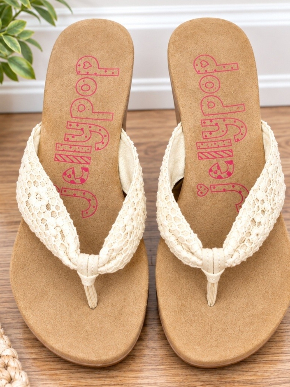 Jellypop Cream Crochet Toe-Post Sandals